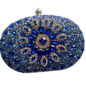 Ramla Blue and Silver Crystal Clutch Bag